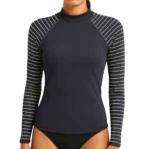 All in Motion Rash Free Bodycon Surfer Swim Top Black White Large